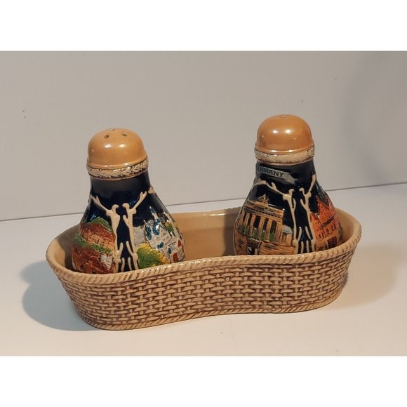 Deutschland Salt Pepper cruet set Shakers with tray Porcelain Germany Castles - Picture 3 of 10